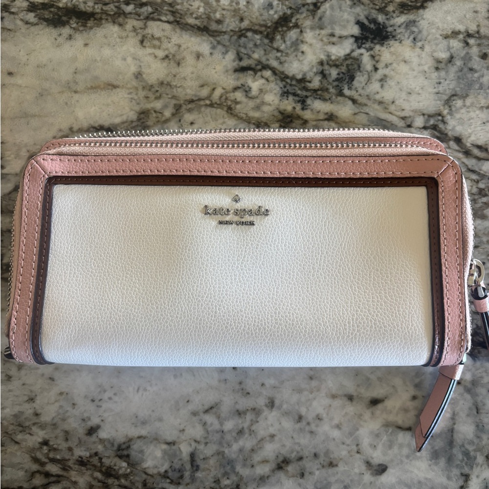 Kate Spade Pink and White Zip Wallet